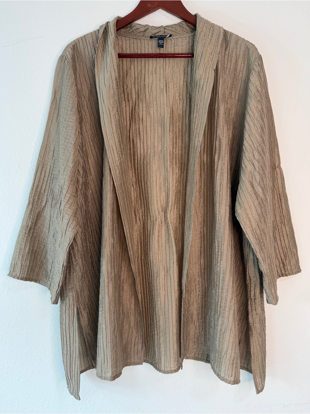 Eileen Fisher Textured High Collar Crinkled Open Jacket Golden Tan Xl Lyocell